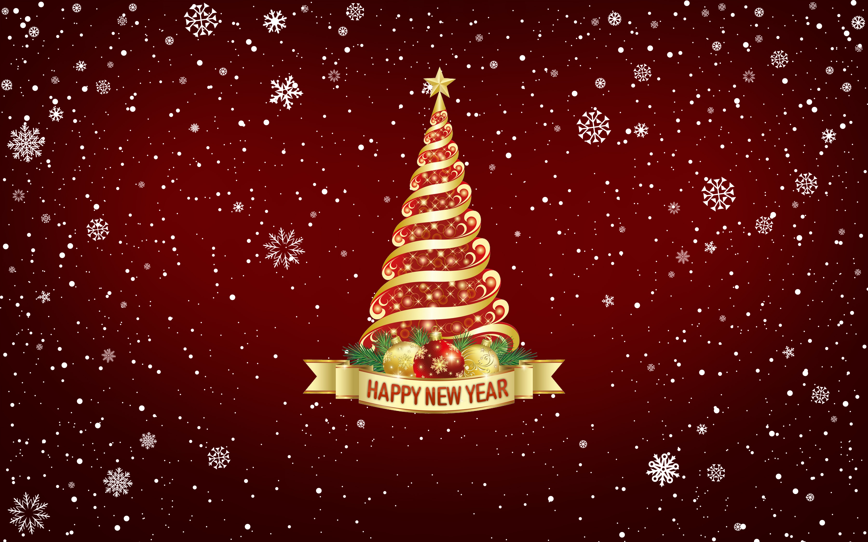 Happy New Year Christmas Tree 4K Wallpaper Download - High ...